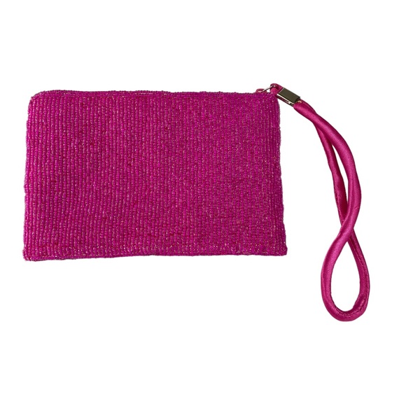 Hand-Beaded Tropical Seahorse Clutch Coin Purse Wallet Pink Island Vibes Sealife - Picture 7 of 14